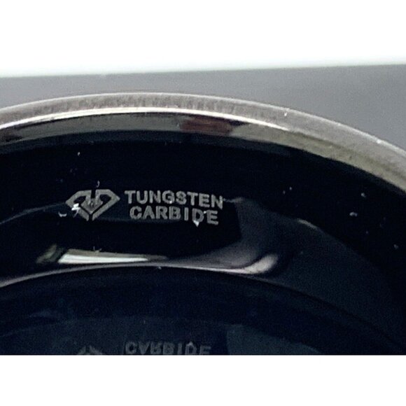 Men's Wedding Band Tungsten Carbide Black Gemstone 8mm Wide Ring Size 10.5 - Picture 10 of 15